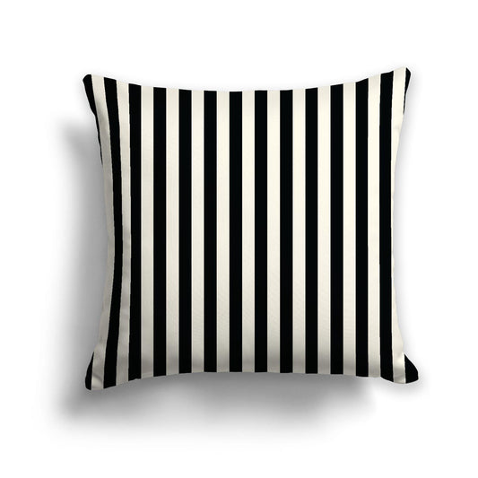 Pale Cream Spun Polyester Throw Pillow with Black Bars on Front, Size 26 x 26 inches / 66 x 66 cm