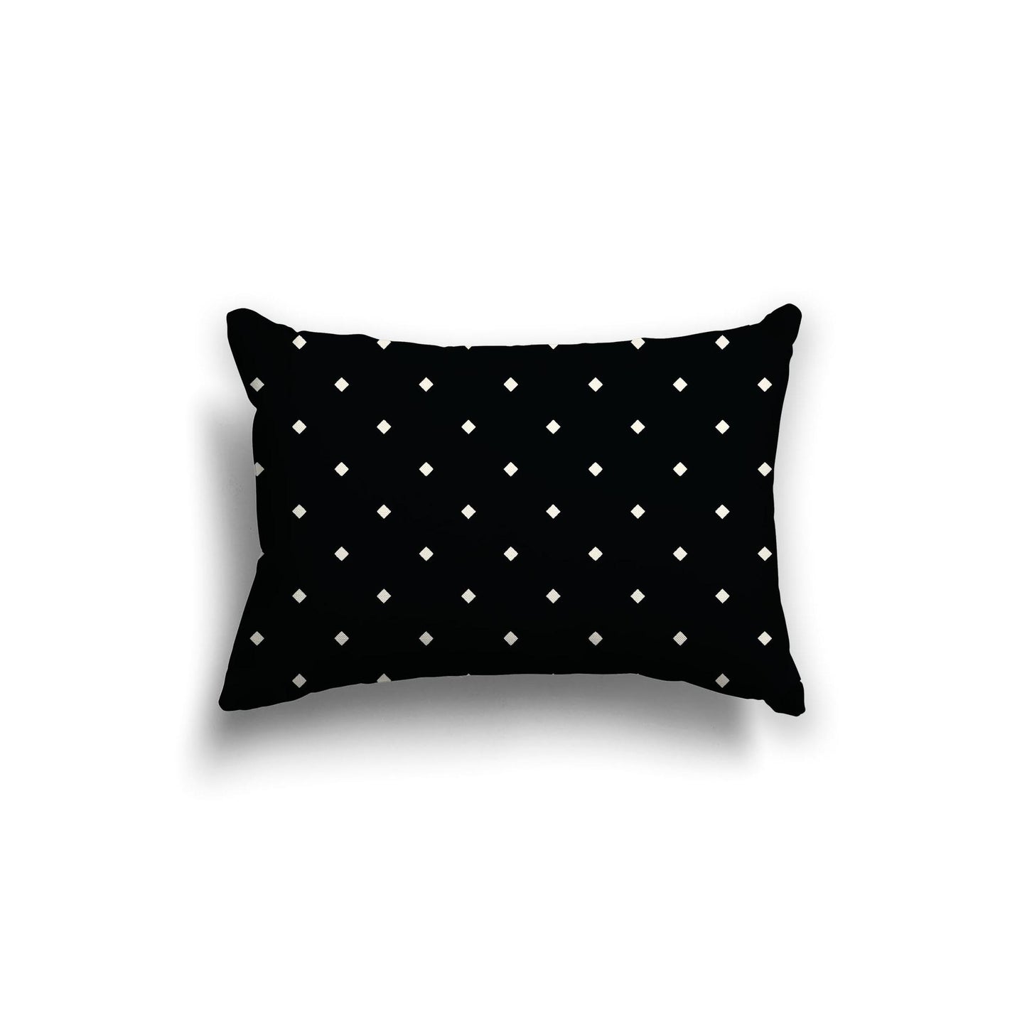 Black Spun Polyester Throw Pillow with Pale Cream Diamonds on Front, Size 20 x 14 inches / 51 x 36 cm