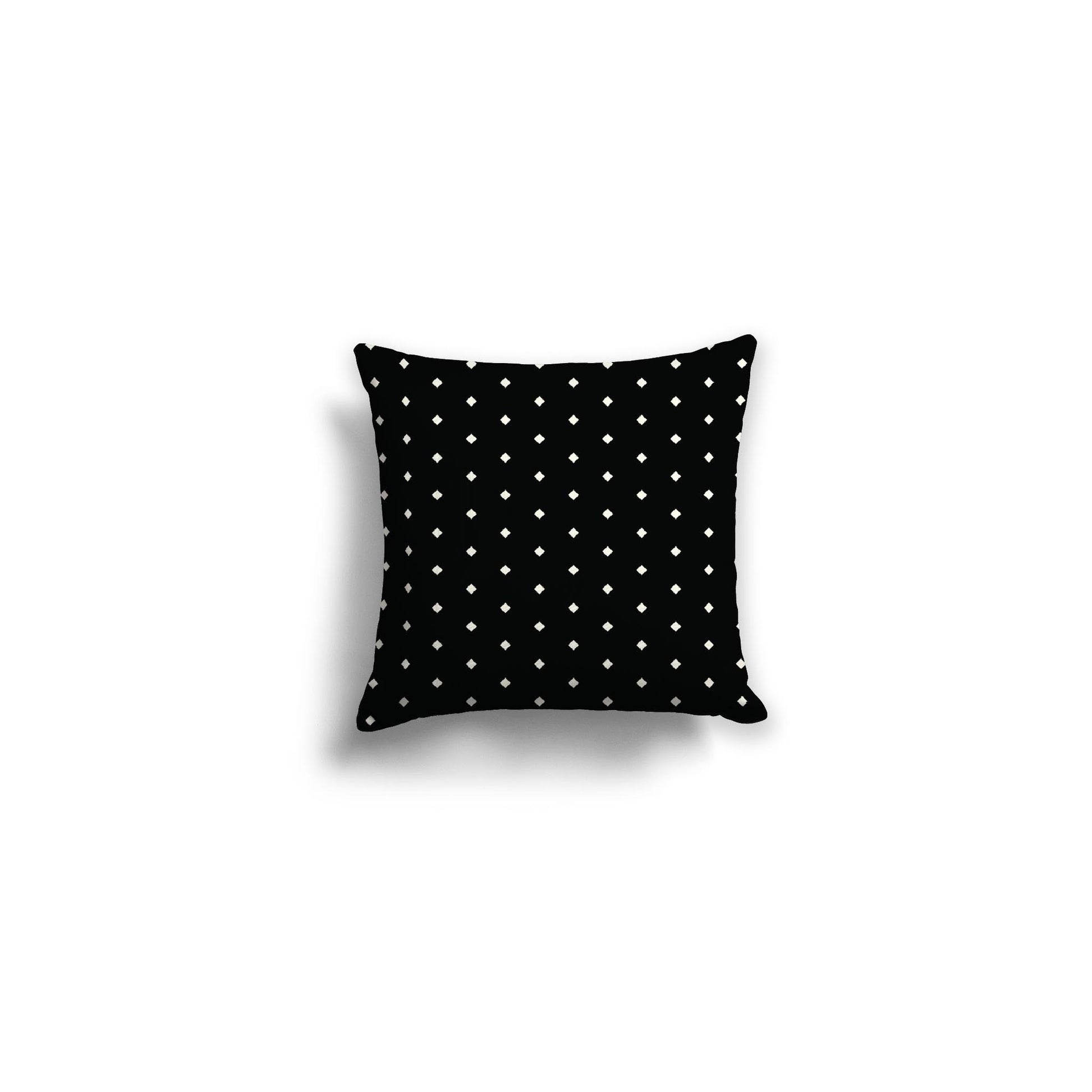 Black Spun Polyester Throw Pillow with Fine Pale Cream Diamonds on Front, Size 14 x 14 inches / 36 x 36 cm