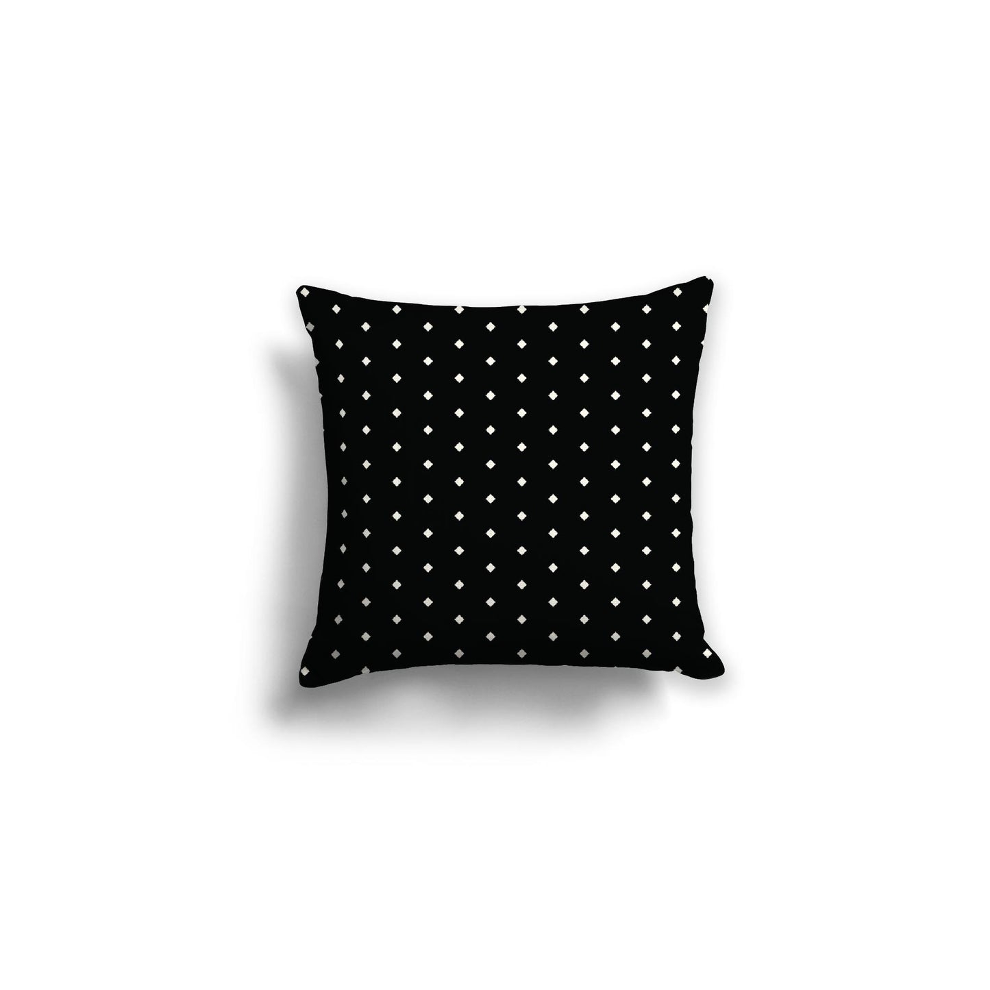 Black Spun Polyester Throw Pillow with Fine Pale Cream Diamonds on Front, Size 16 x 16 inches / 41 x 41 cm