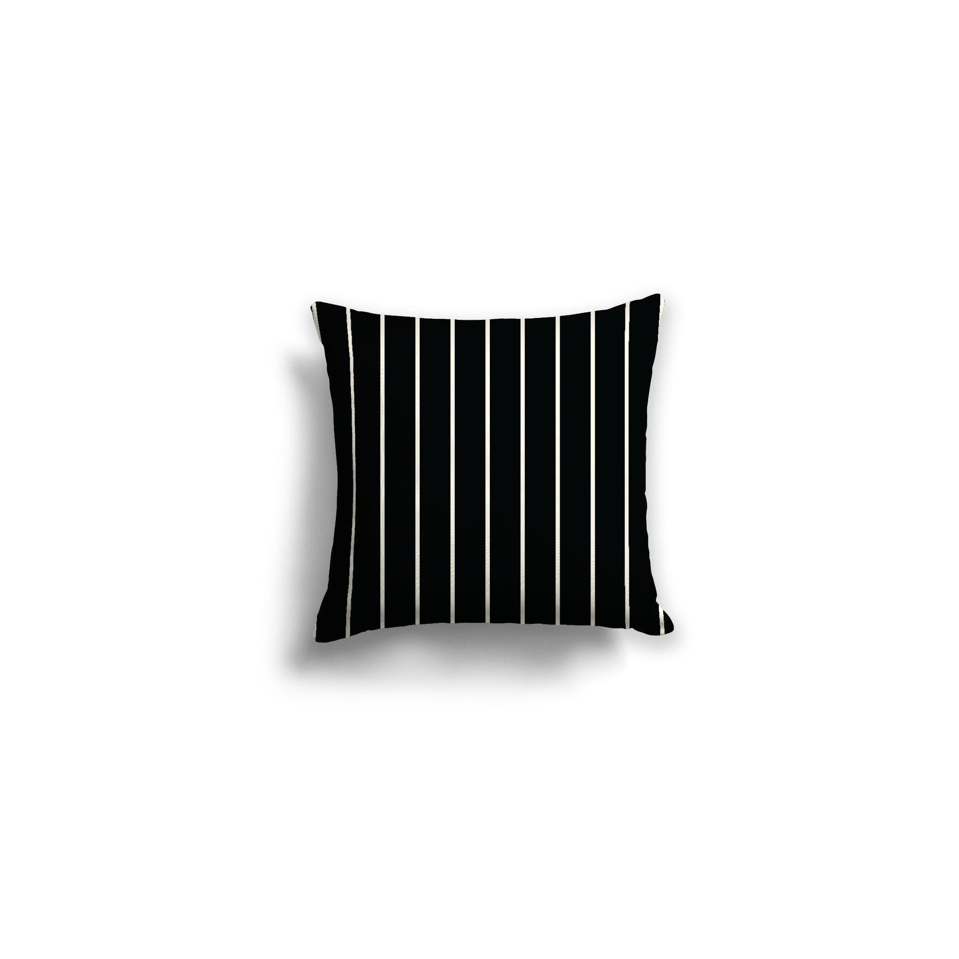 Black Spun Polyester Throw Pillow with Fine Pale Cream Stripes on Front, Size 14 x 14 inches / 36 x 36 cm
