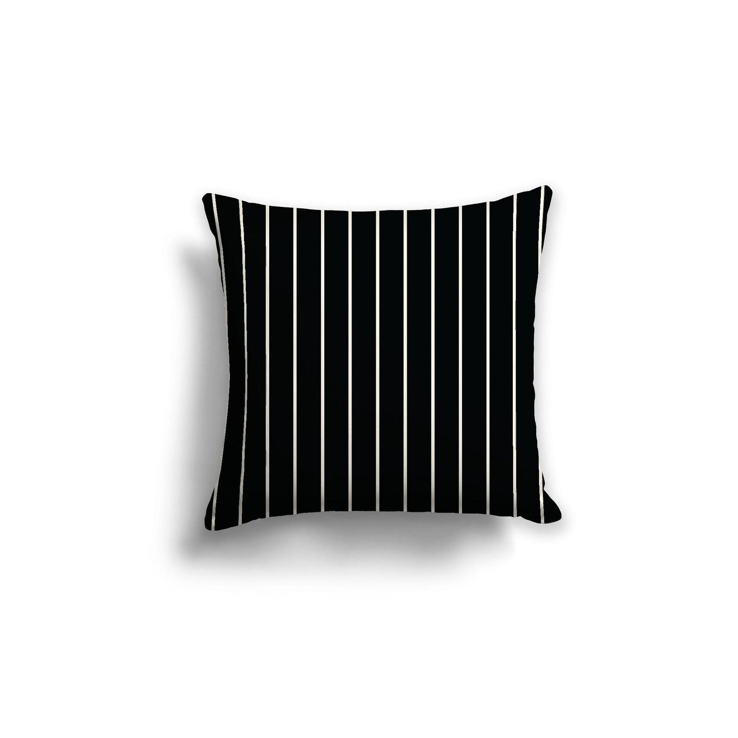Black Spun Polyester Throw Pillow with Fine Pale Cream Stripes on Front, Size 18 x 18 inches / 46 x 46 cm