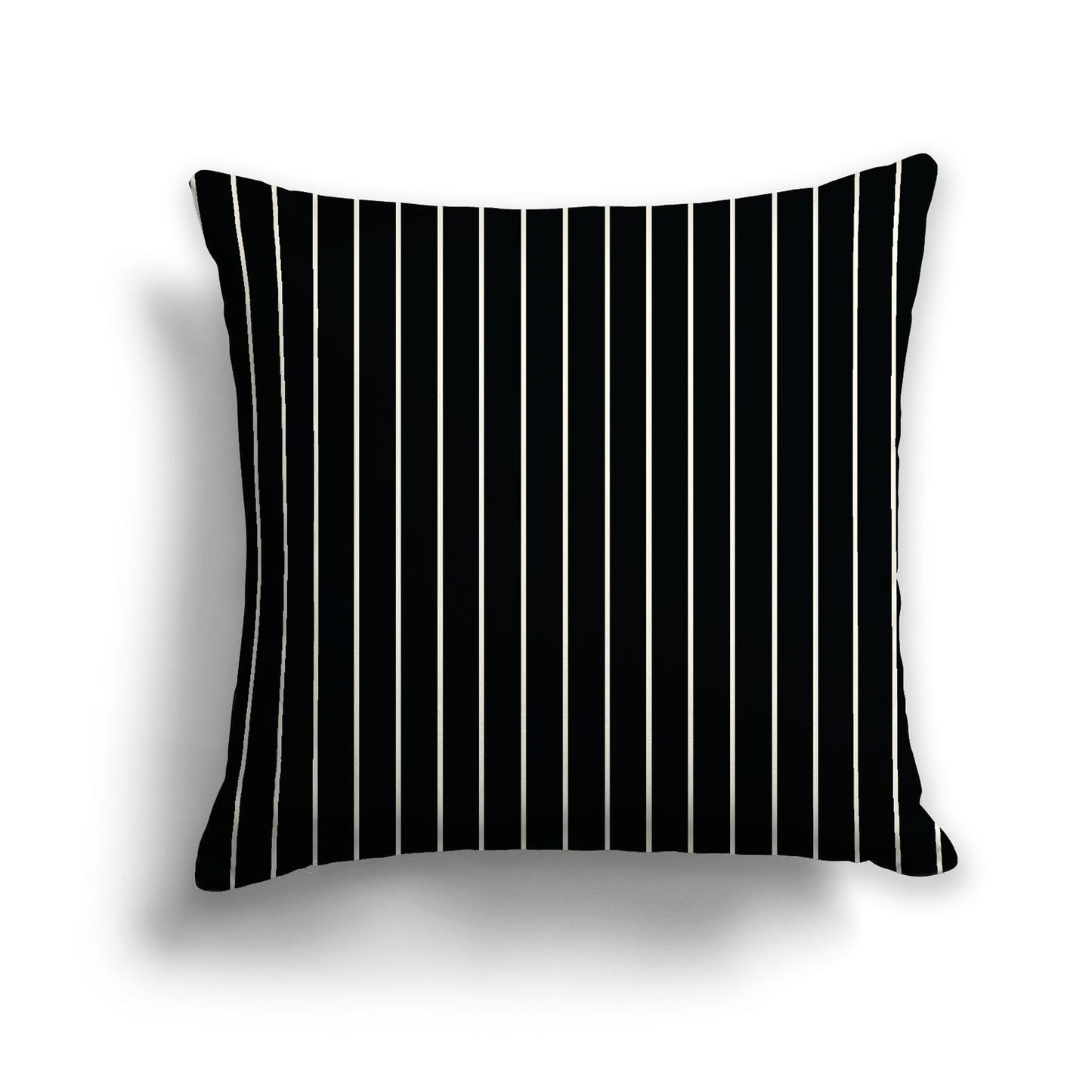 Black Spun Polyester Throw Pillow with Fine Pale Cream Stripes on Front, Size 26 x 26 inches / 66 x 66 cm