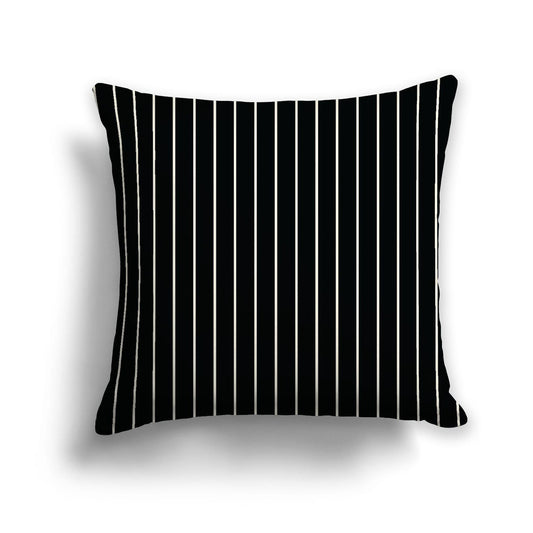 Black Spun Polyester Throw Pillow with Fine Pale Cream Stripes on Front, Size 26 x 26 inches / 66 x 66 cm