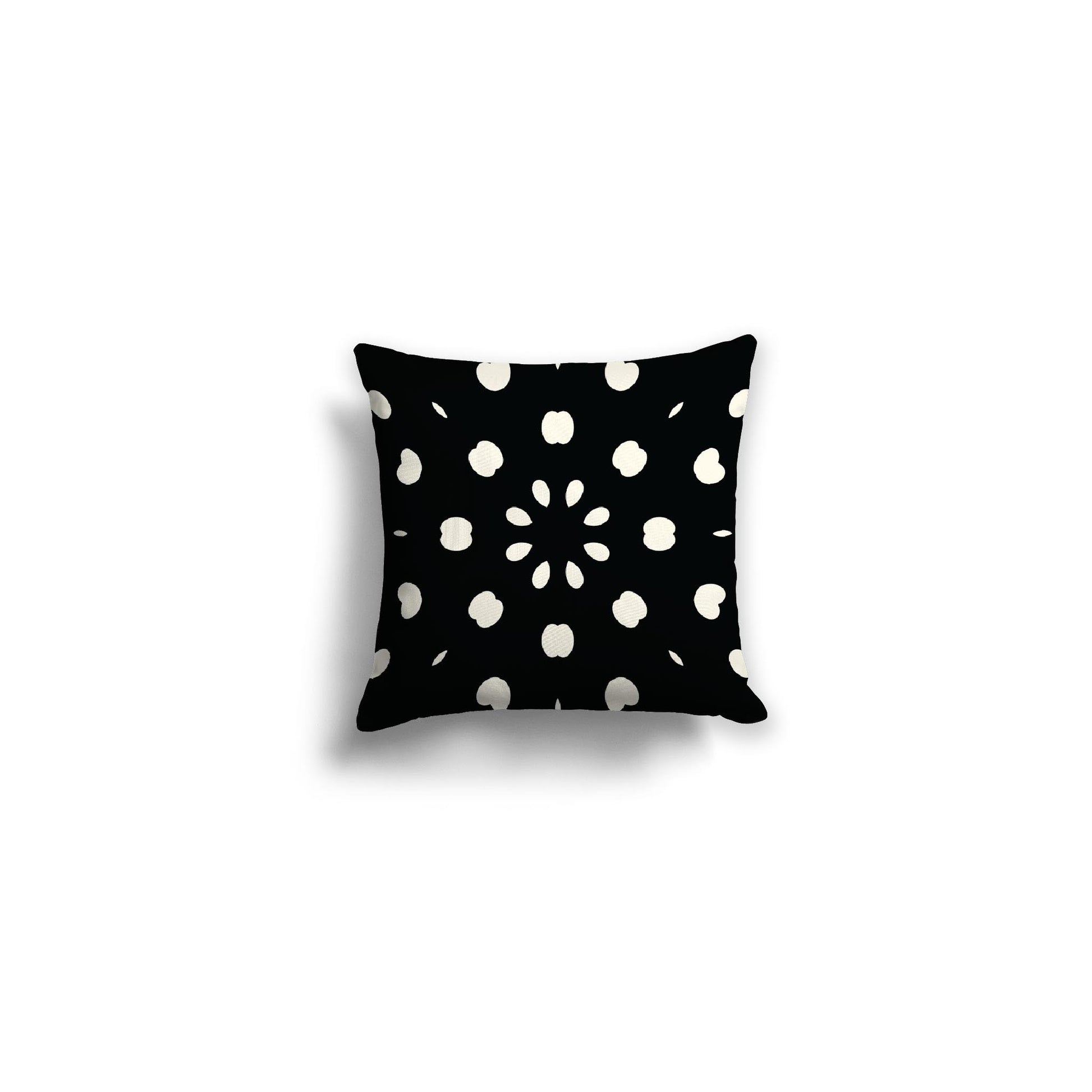 Black Spun Polyester Throw Pillow with Pale Cream Burst Pattern on Front, Size 14 x 14 inches / 36 x 36 cm