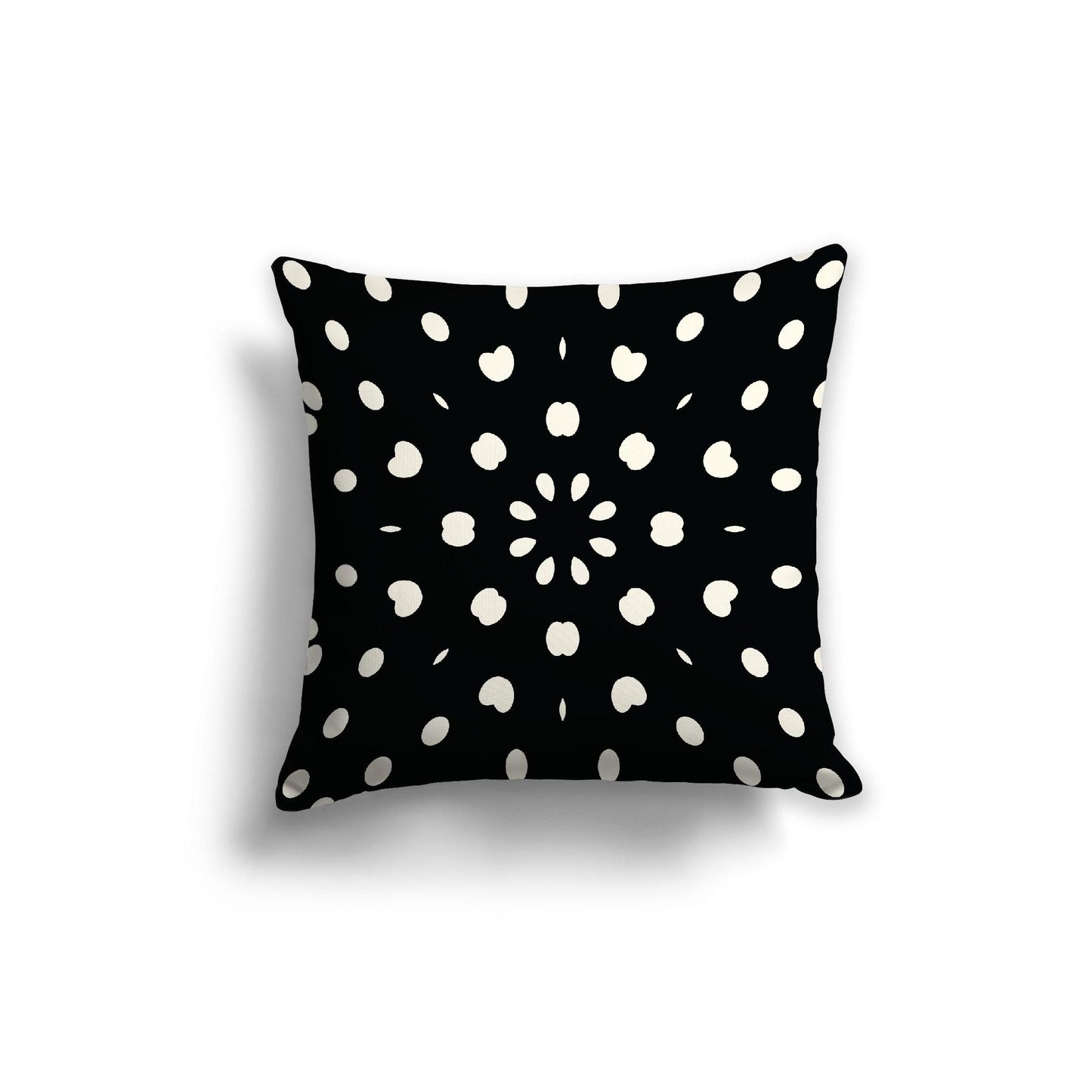 Black Spun Polyester Throw Pillow with Pale Cream Burst Pattern on Front, Size 20 x 20 inches / 51 x 51 cm