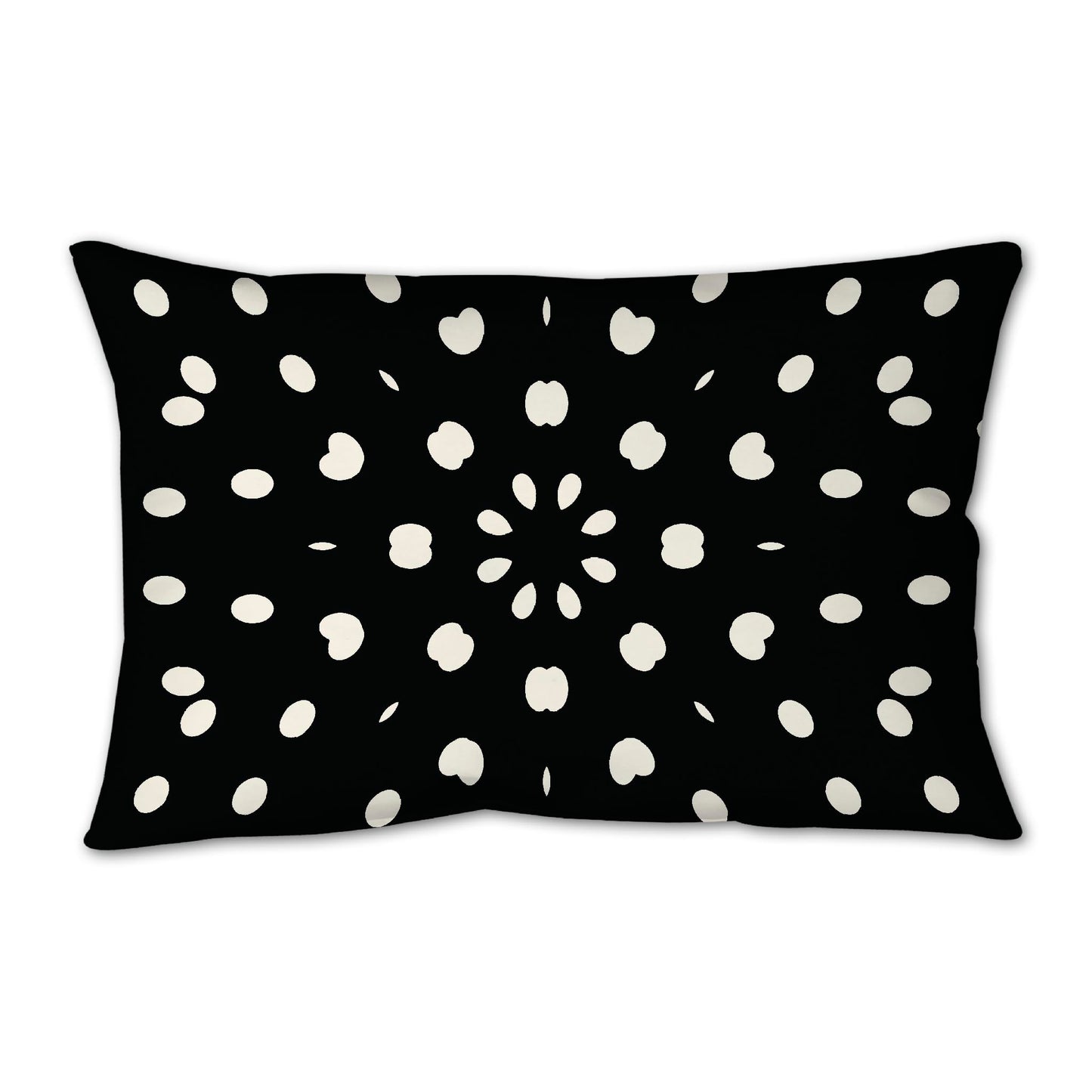 Black Spun Polyester Throw Pillow with Pale Cream Burst Pattern on Front, Size 25 x 18 inches / 63.5 x 66 cm