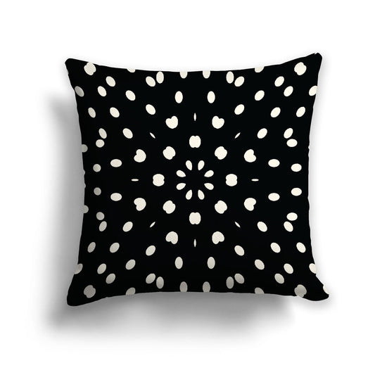 Black Spun Polyester Throw Pillow with Pale Cream Burst Pattern on Front, Size 26 x 26 inches / 66 x 66 cm