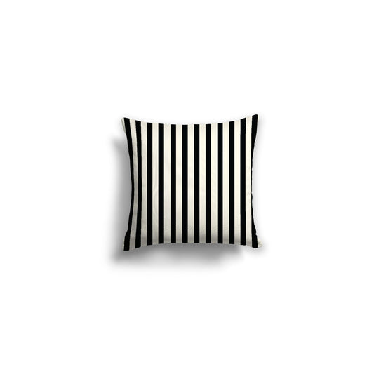Pale Cream Spun Polyester Throw Pillow with Thin Black Bars on Front | 14 x 14 inches 