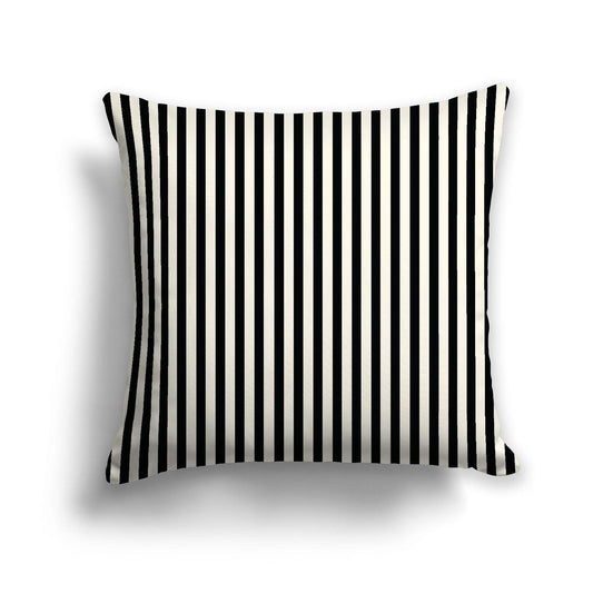 Pale Cream Spun Polyester Throw Pillow with Thin Black Bars on Front, Size 26 x 26 inches / 66 x 66 cm