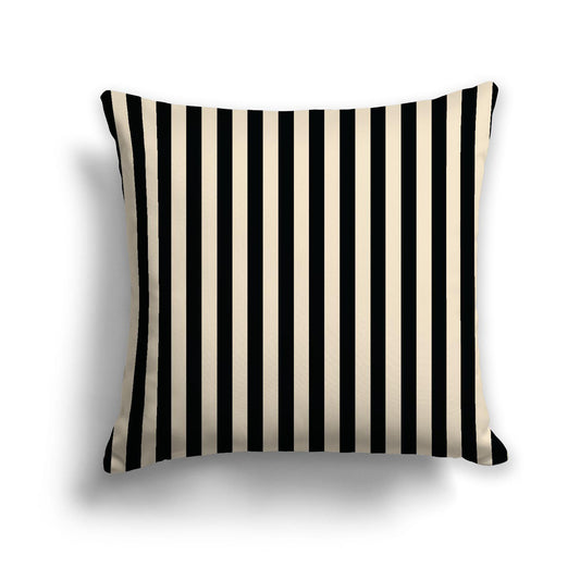 Beige Spun Polyester Throw Pillow with Black Bars on Front, Size 26 x 26 inches / 66 x 66 cm