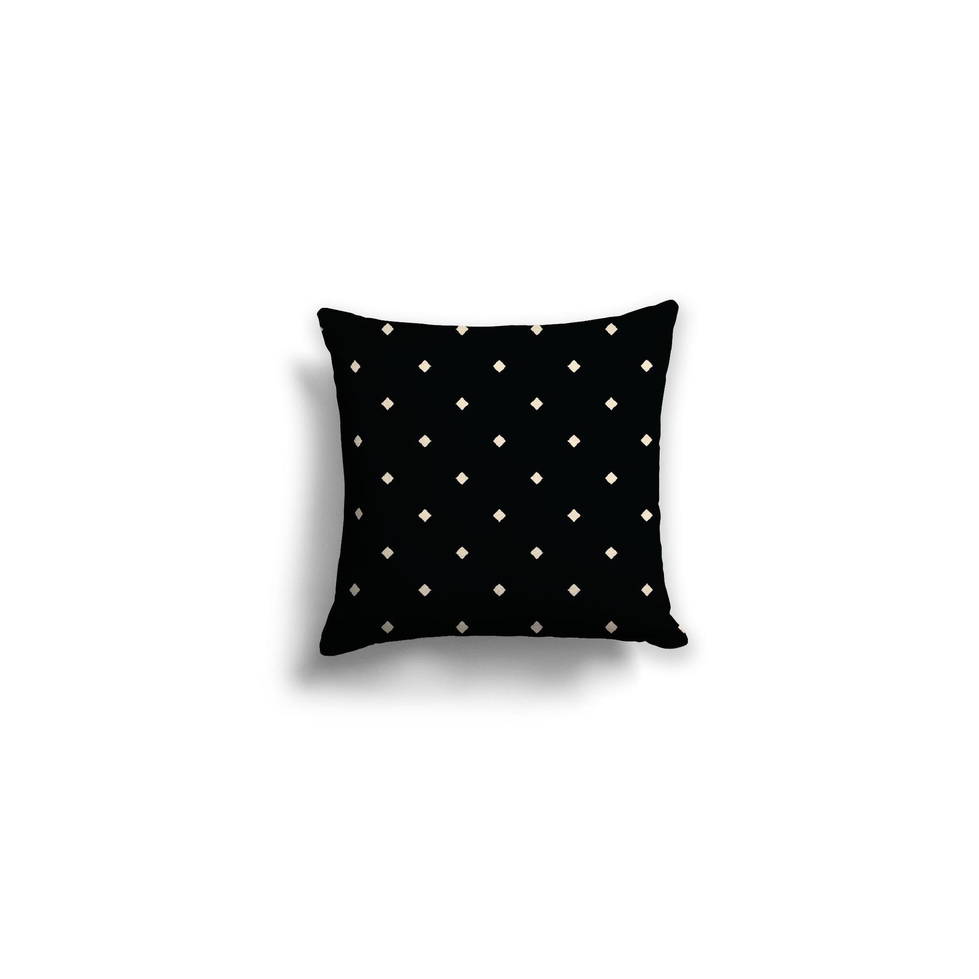 Black Spun Polyester Throw Pillow with Beige Diamonds on Front, Size 14 x 14 inches / 36 x 36 cm