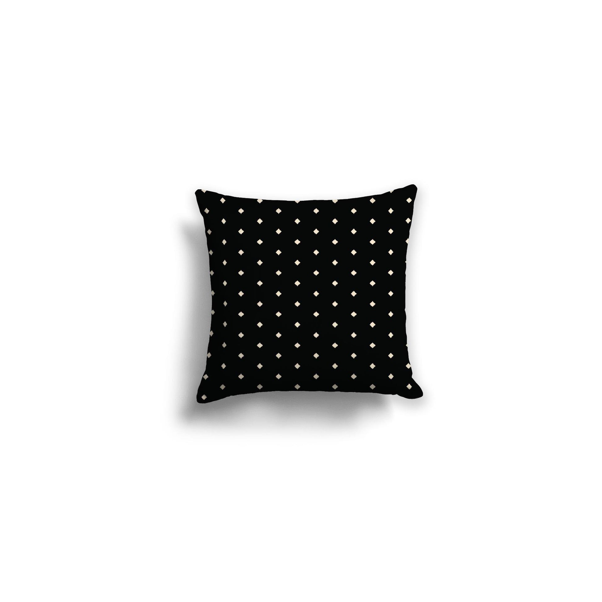 Black Spun Polyester Throw Pillow with Fine Beige Diamonds on Front, Size 14 x 14 inches / 36 x 36 cm