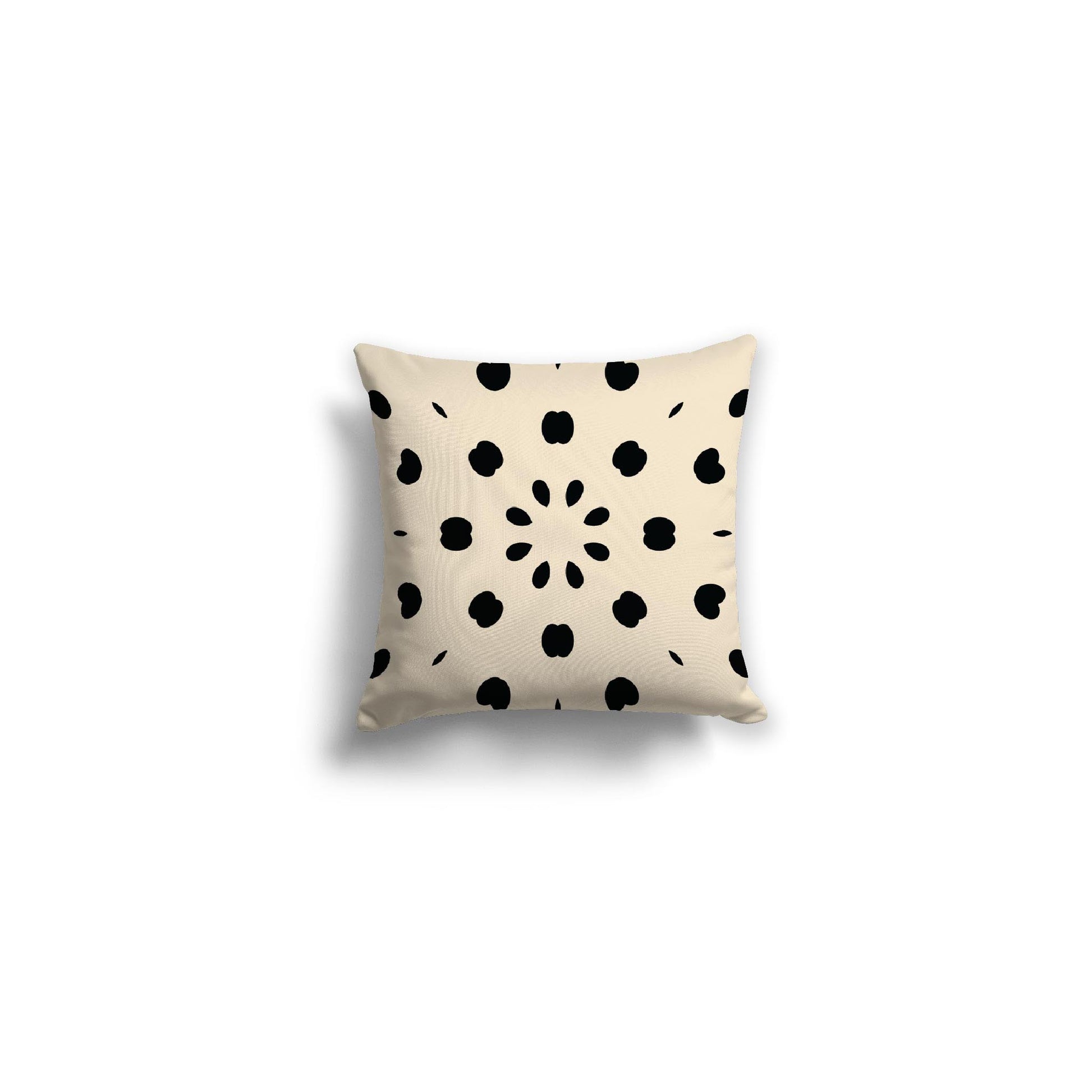 Beige Spun Polyester Throw Pillow with Black Burst Pattern on Front, Size 14 x 14 inches / 36 x 36 cm