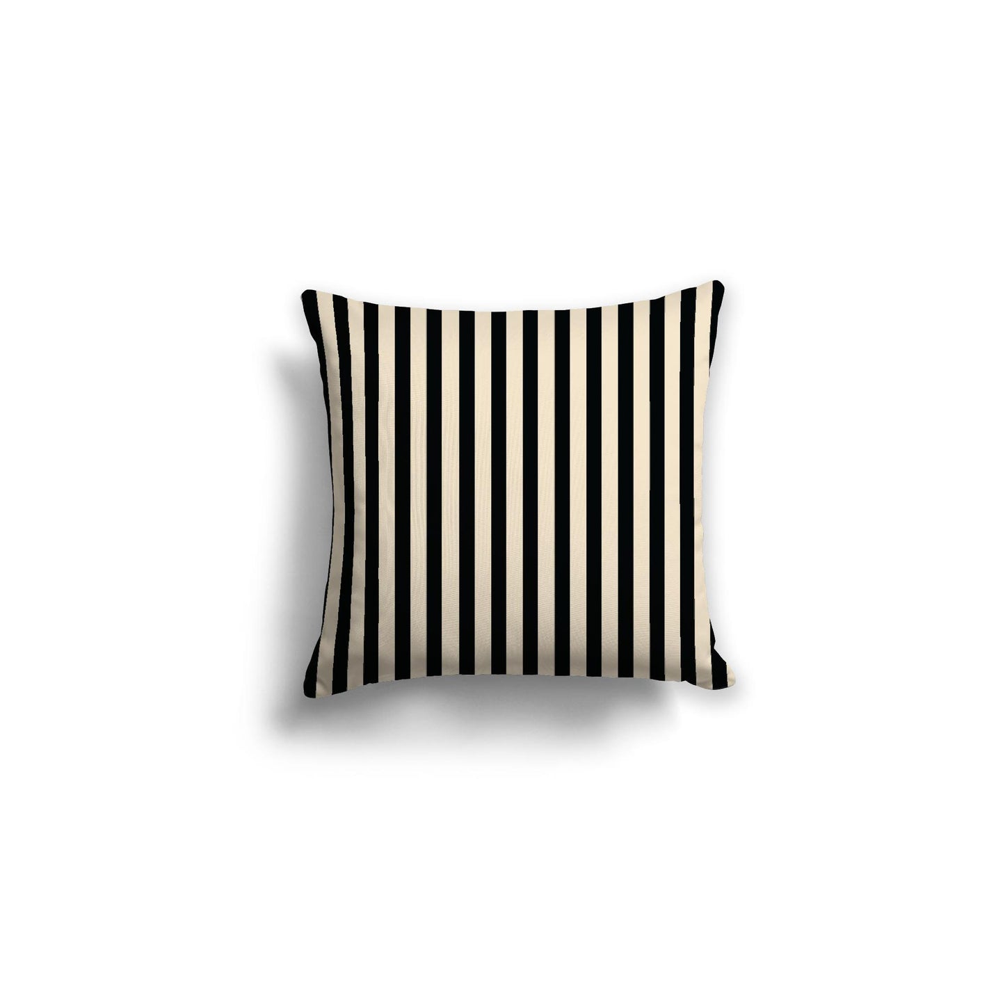 Beige Spun Polyester Throw Pillow with Thin Black Bars on Front, Size 16 x 16 inches / 41 x 41 cm