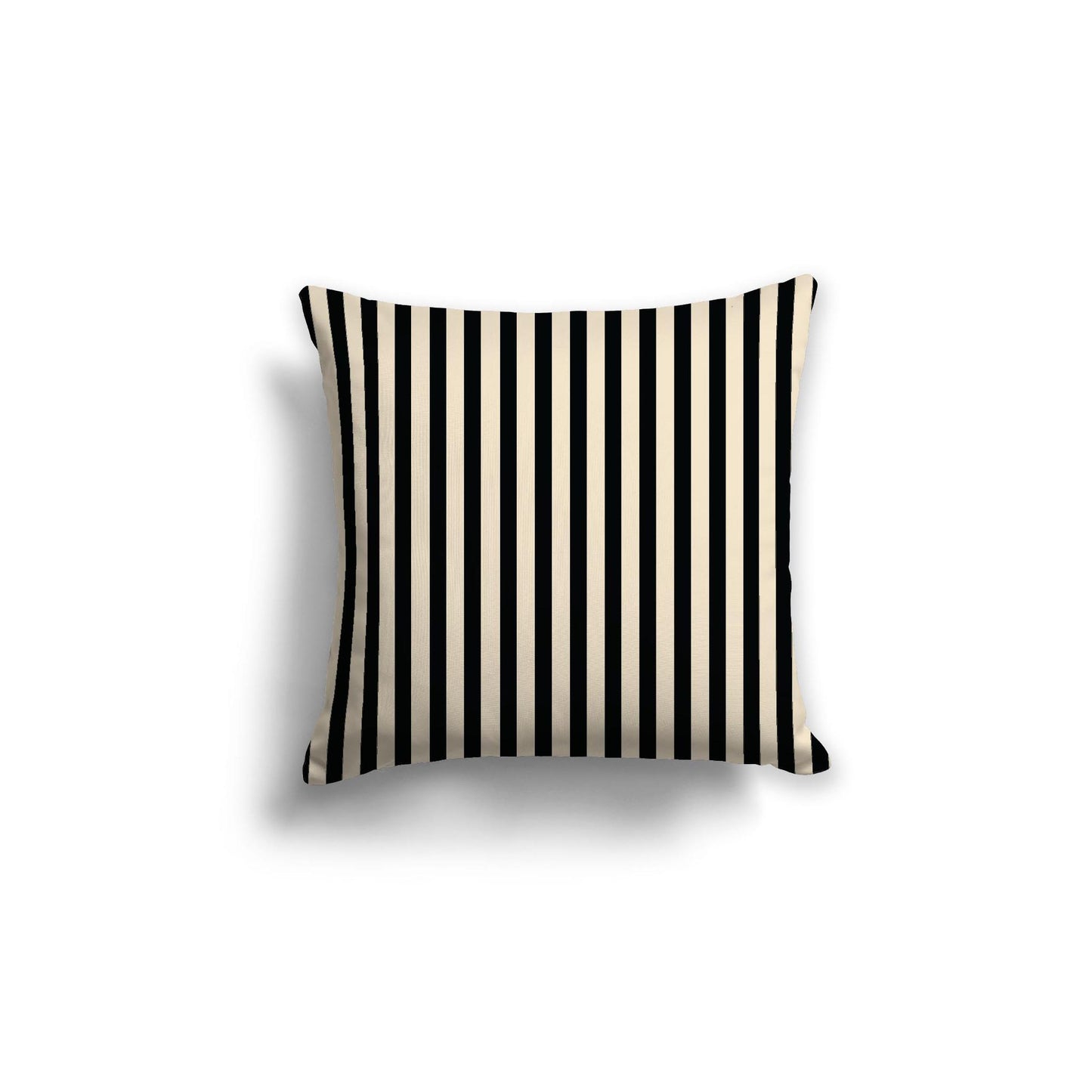 Beige Spun Polyester Throw Pillow with Thin Black Bars on Front, Size 18 x 18 inches / 46 x 46 cm