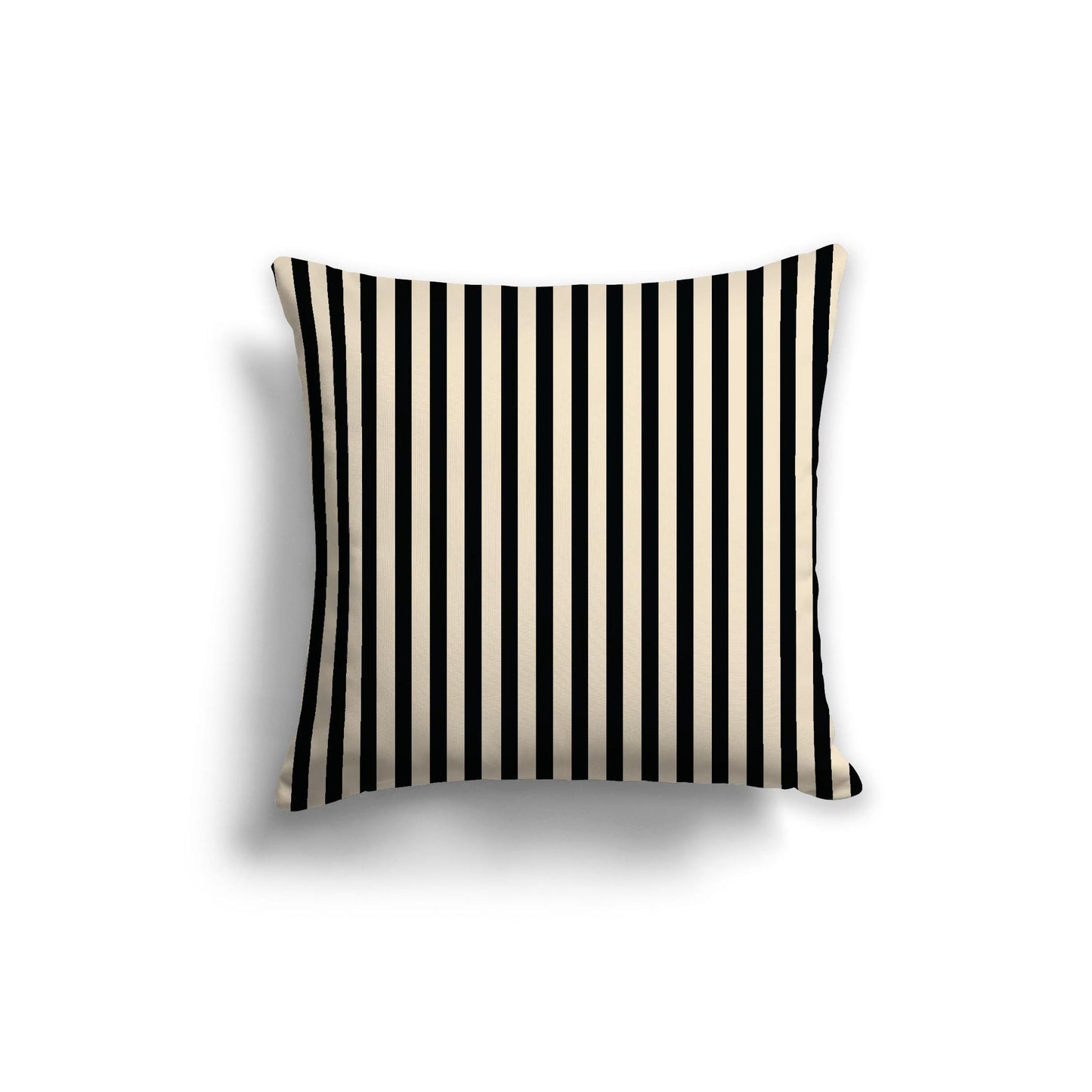 Beige Spun Polyester Throw Pillow with Thin Black Bars on Front, Size 20 x 20 inches / 51 x 51 cm