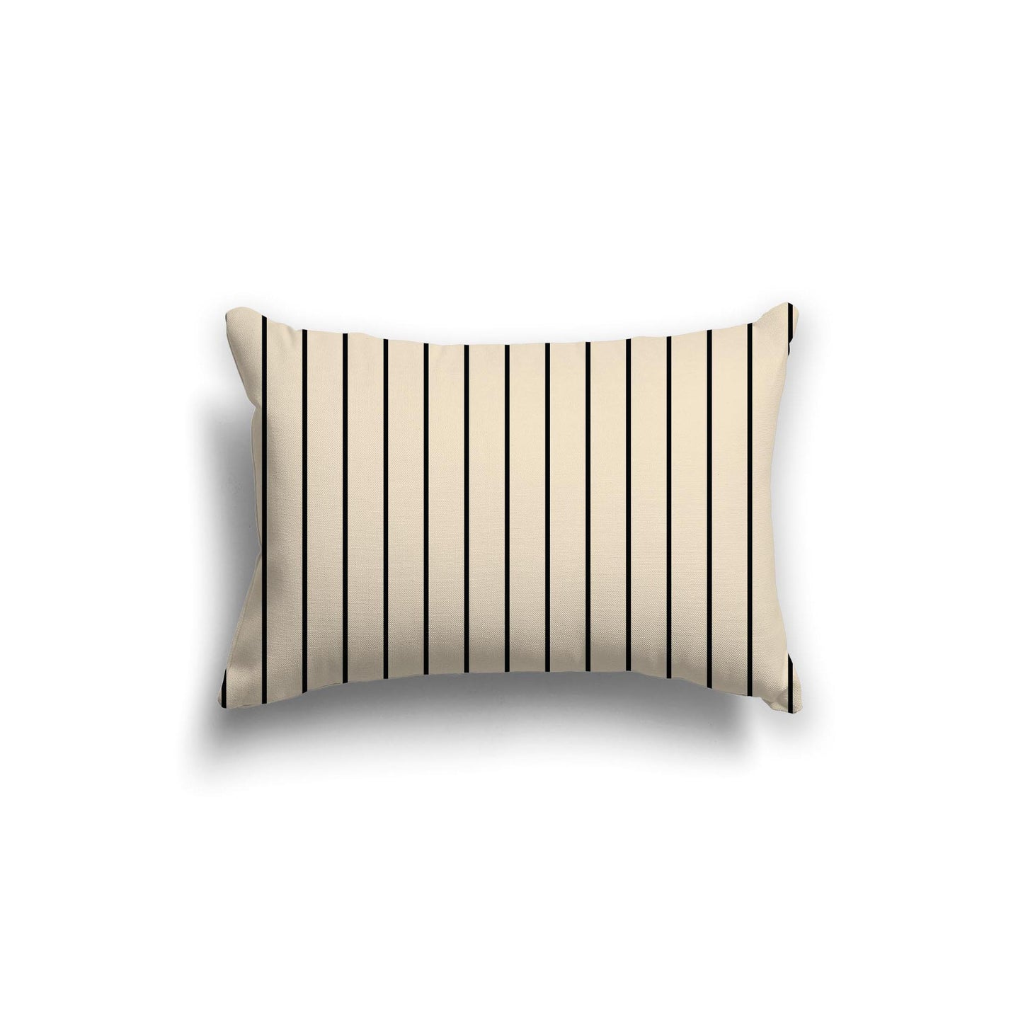 Beige Spun Polyester Throw Pillow with Fine Black Stripes on Front, Size 20 x 14 inches / 51 x 36 cm