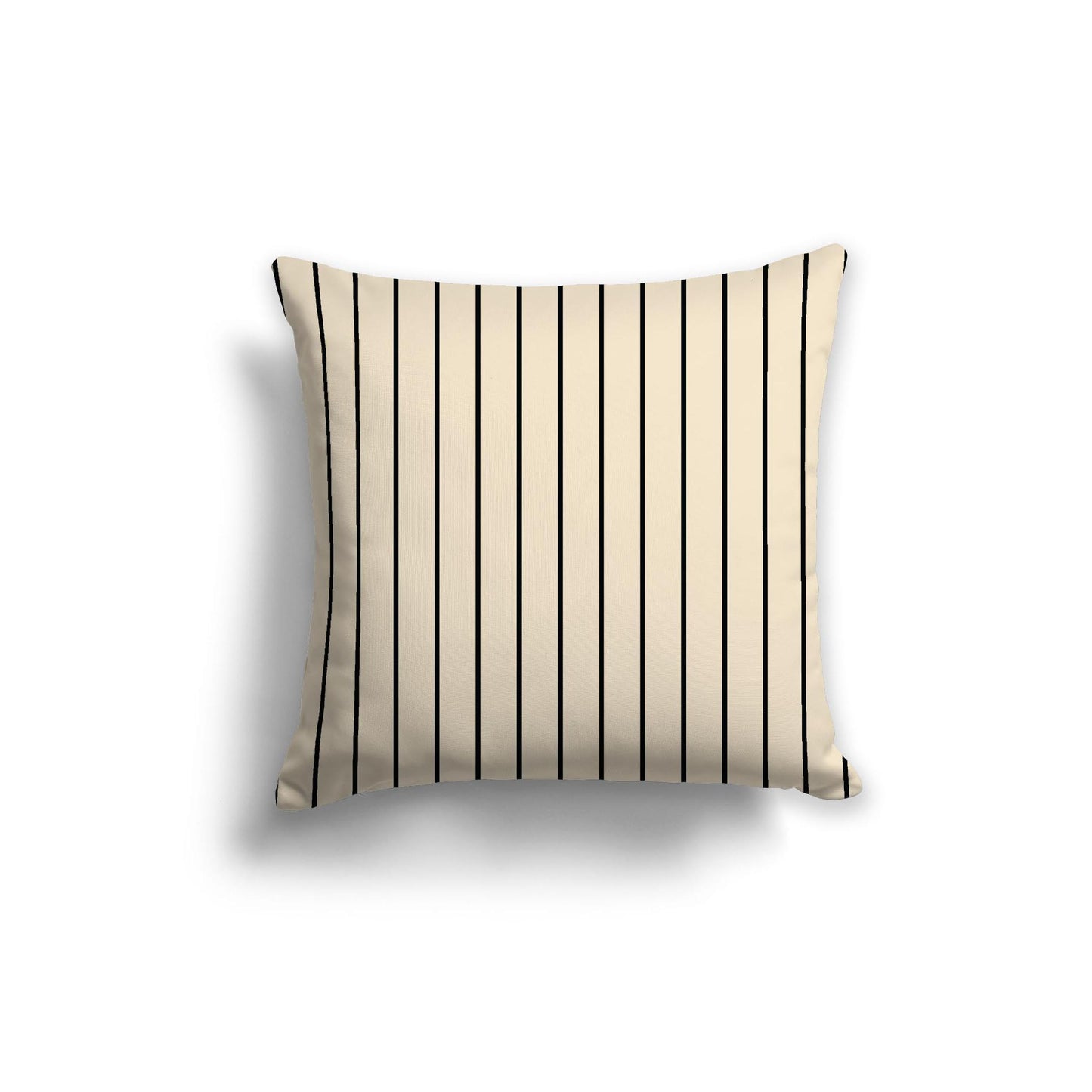 Beige Spun Polyester Throw Pillow with Fine Black Stripes on Front, Size 20 x 20 inches / 51 x 51 cm