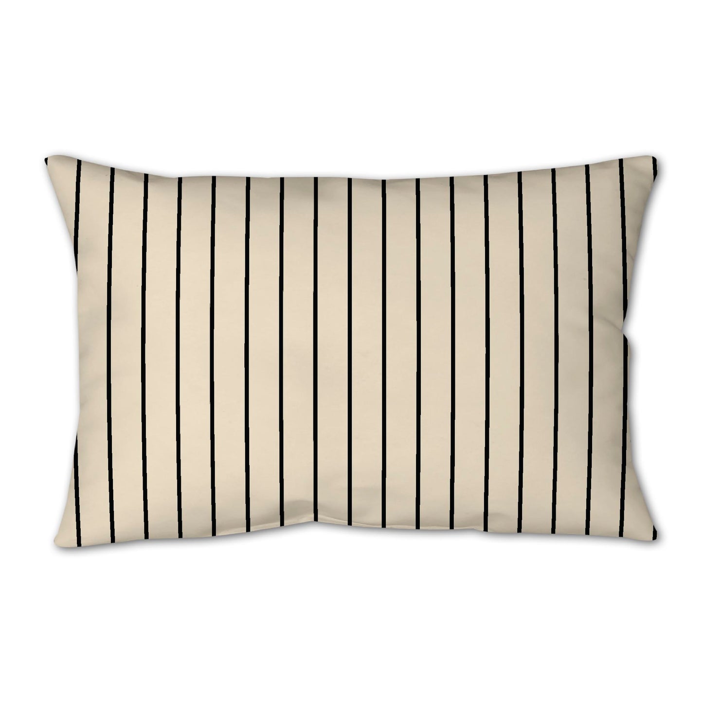 Beige Spun Polyester Throw Pillow with Fine Black Stripes on Front, Size 25 x 18 inches / 63.5 x 66 cm