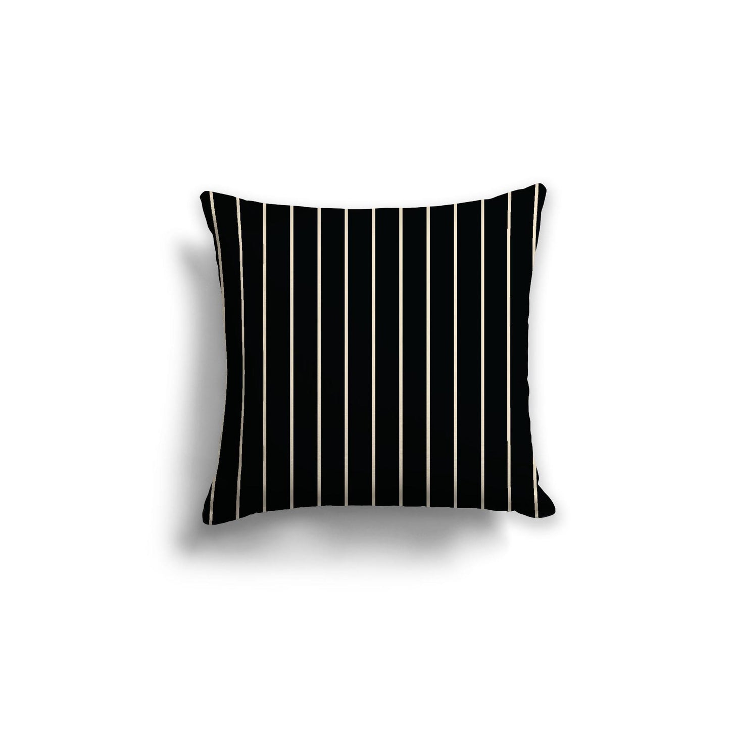 Black Spun Polyester Throw Pillow with Fine Beige Stripes on Front, Size 18 x 18 inches / 46 x 46 cm