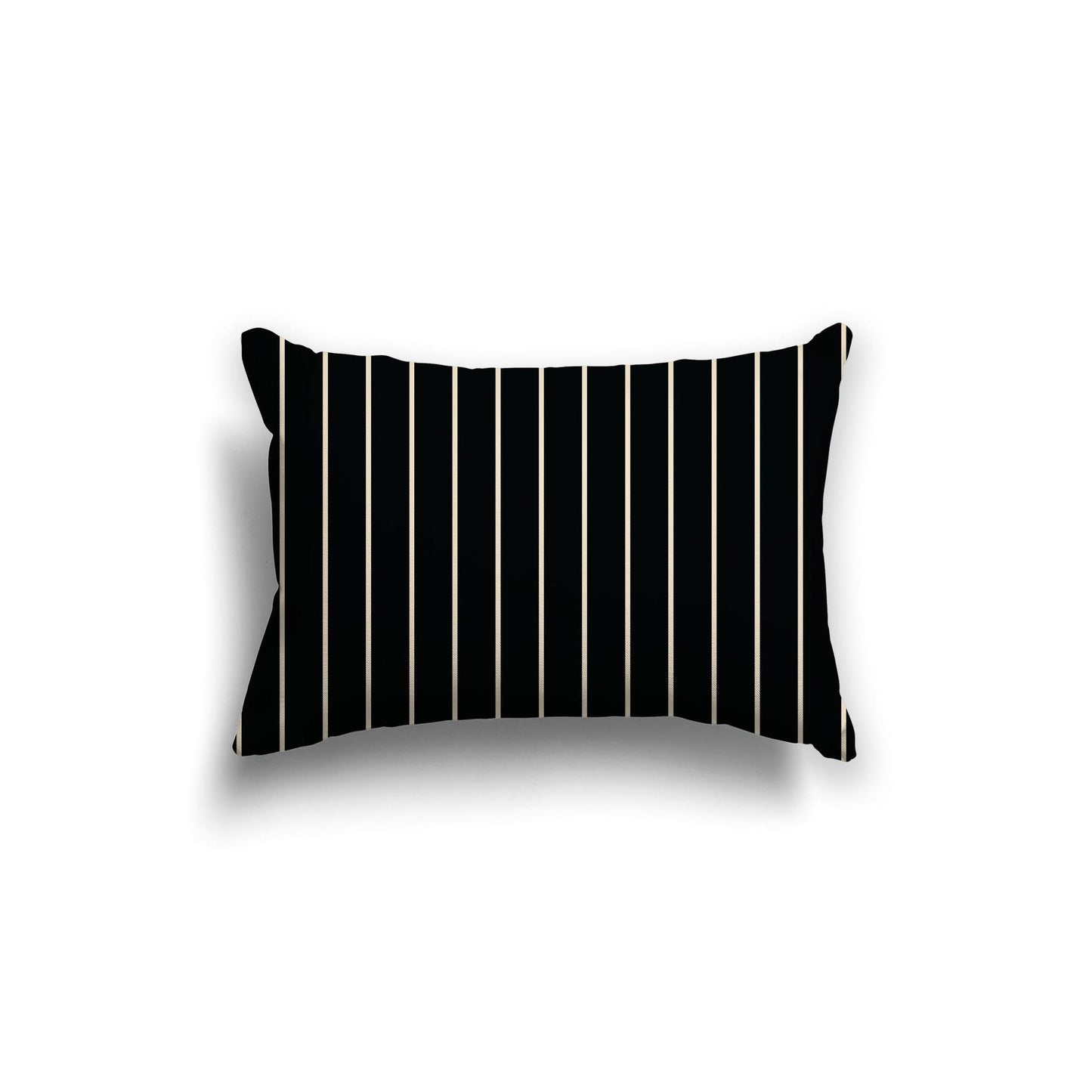 Black Spun Polyester Throw Pillow with Fine Beige Stripes on Front, Size 20 x 14 inches / 51 x 36 cm