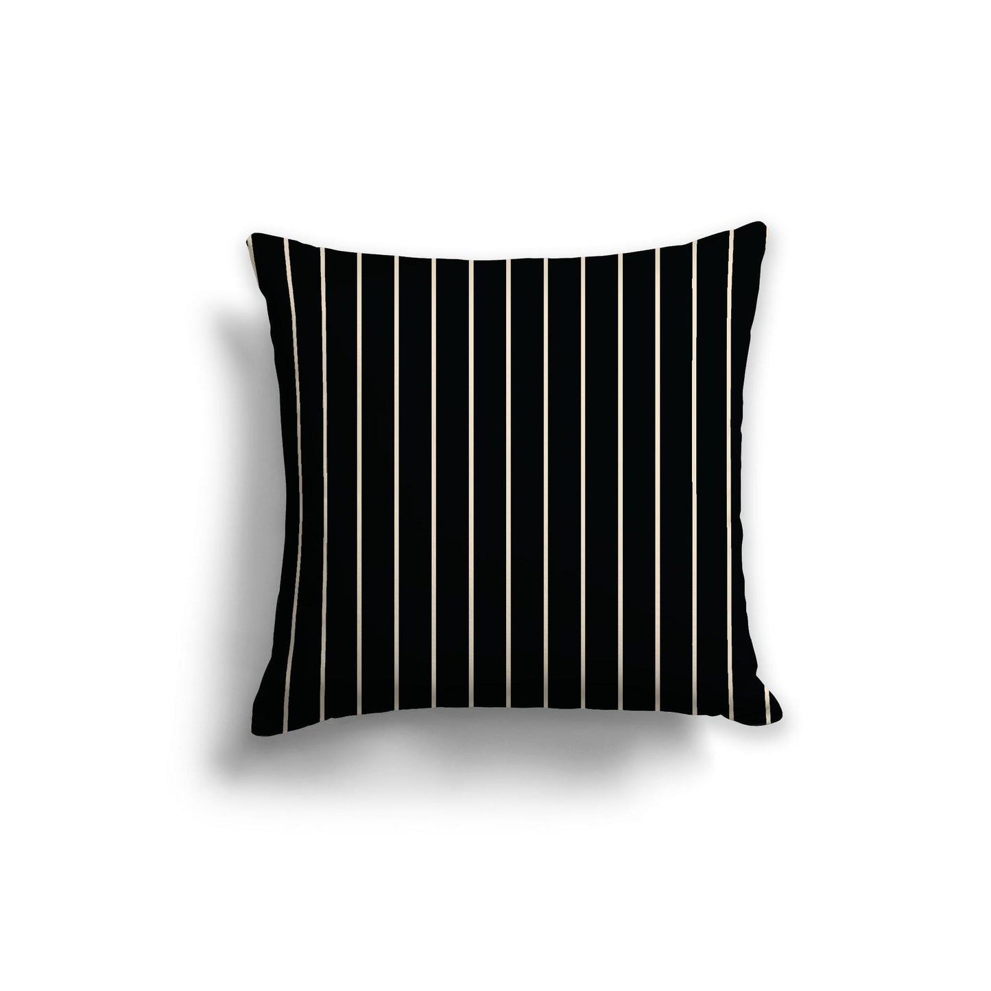 Black Spun Polyester Throw Pillow with Fine Beige Stripes on Front, Size 20 x 20 inches / 51 x 51 cm