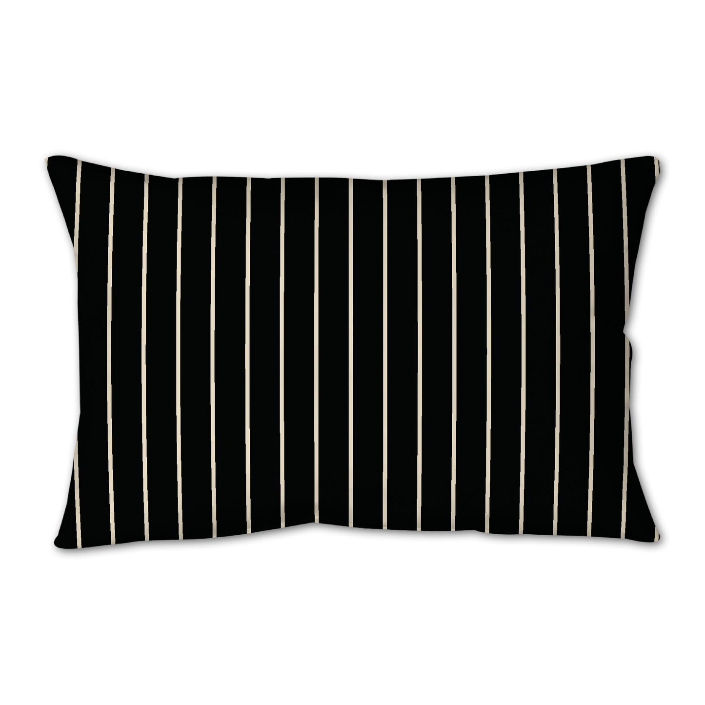 Black Spun Polyester Throw Pillow with Fine Beige Stripes on Front, Size 25 x 18 inches / 63.5 x 66 cm