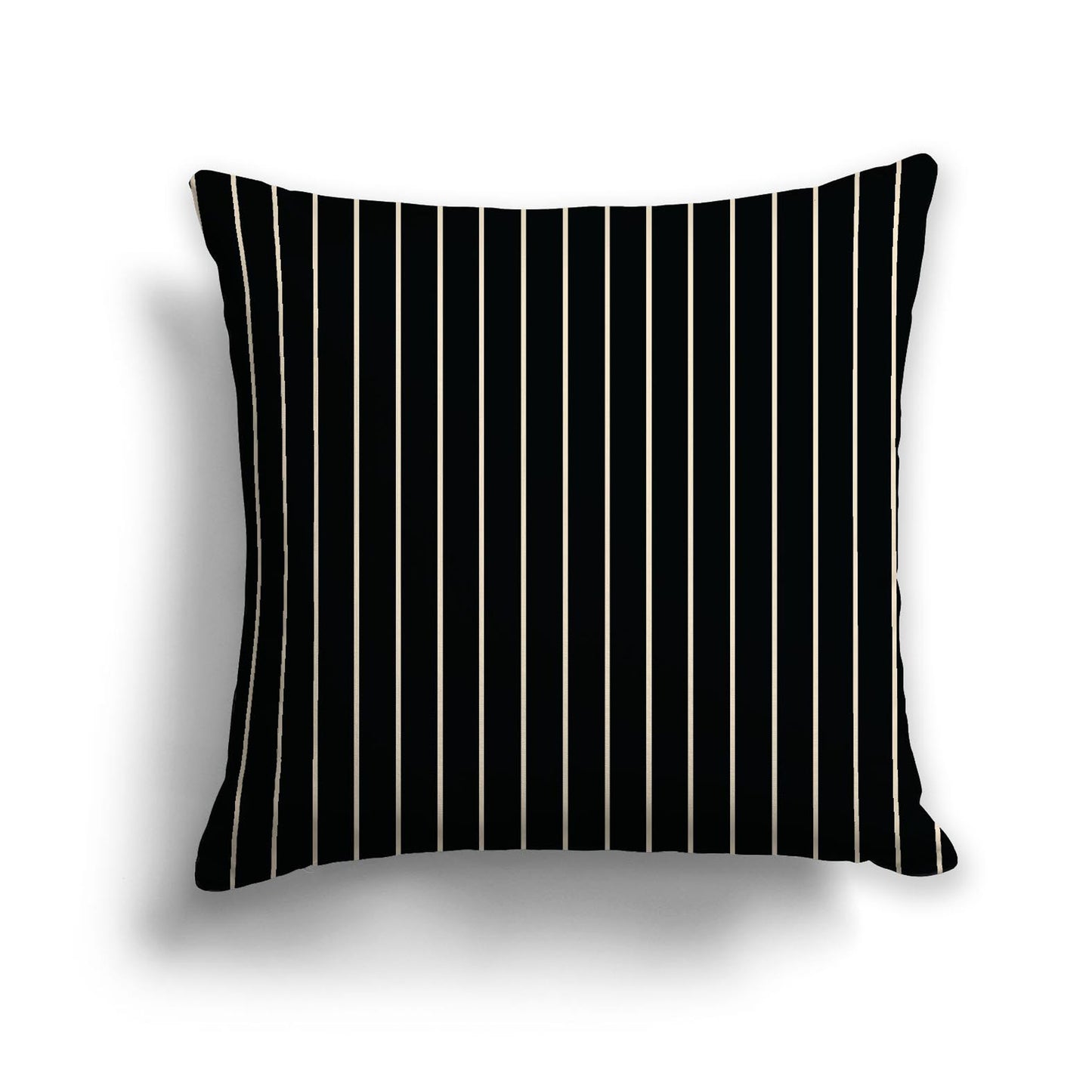 Black Spun Polyester Throw Pillow with Fine Beige Stripes on Front, Size 26 x 26 inches / 66 x 66 cm