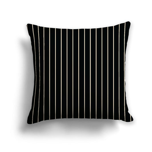Black Spun Polyester Throw Pillow with Fine Beige Stripes on Front, Size 26 x 26 inches / 66 x 66 cm