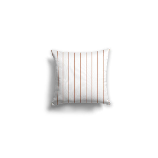 White Spun Polyester Throw Pillow with Fine Salmon Stripes on Front | 14 x 14 inches 
