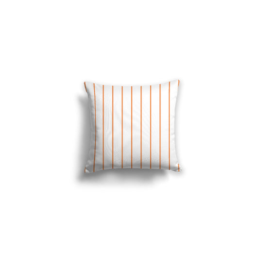 White Spun Polyester Throw Pillow with Fine Orange Stripes on Front | 14 x 14 inches 