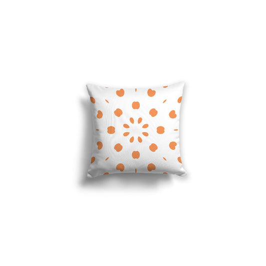 White Spun Polyester Throw Pillow with Orange Burst Pattern on Front | 14 x 14 inches 
