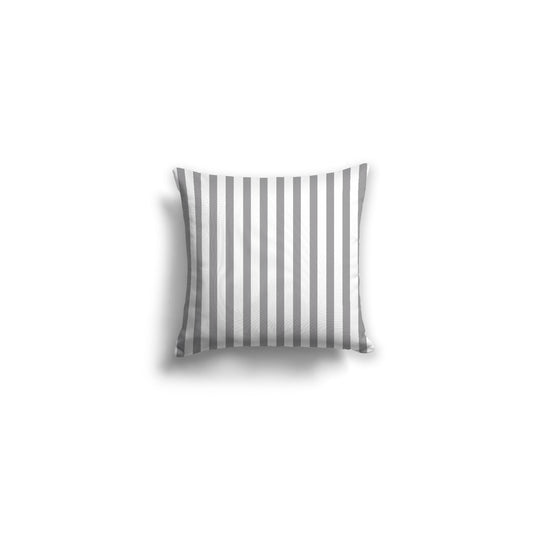White Spun Polyester Throw Pillow with Thin Grey Bars on Front | 14 x 14 inches 