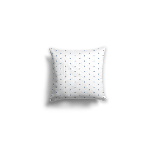 White Spun Polyester Throw Pillow with Fine Blue Diamonds on Front | 14 x 14 inches 