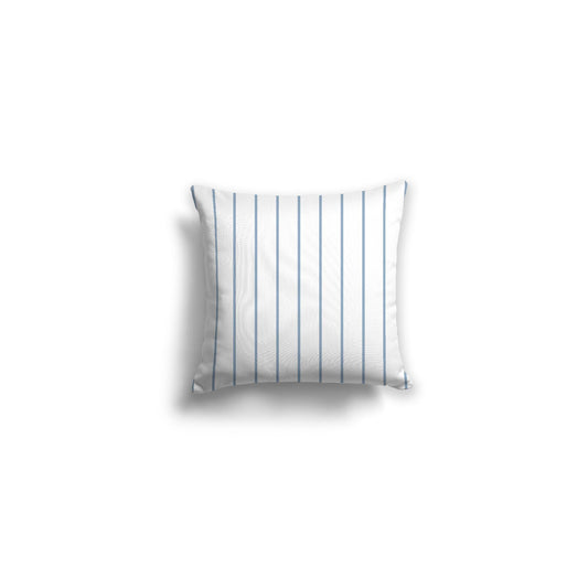 White Spun Polyester Throw Pillow with Fine Blue Stripes on Front | 14 x 14 inches 