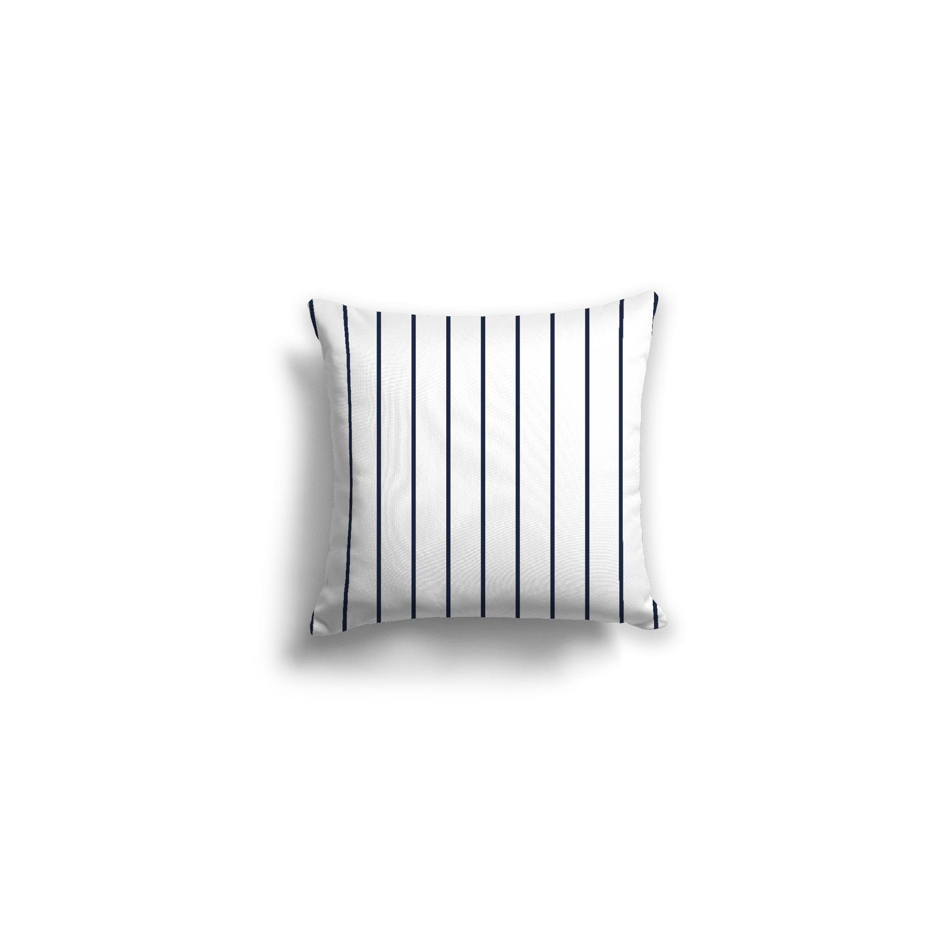 White Spun Polyester Throw Pillow with Fine Navy Blue Stripes on Front 14 x 14 inches / 36 x 36 cm