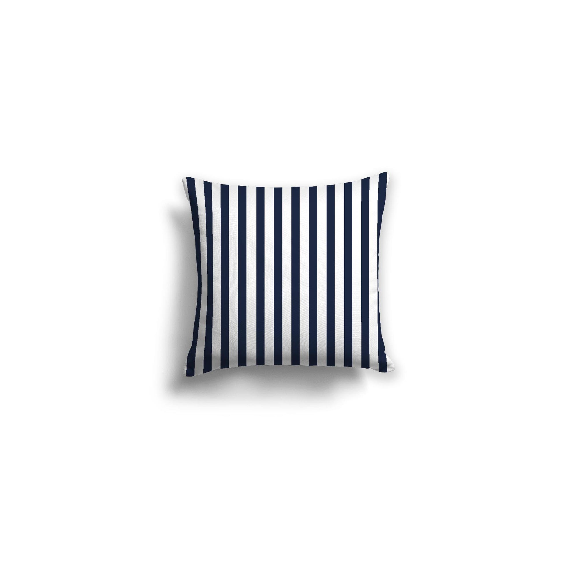 White Spun Polyester Throw Pillow with Thin Navy Blue Bars on Front 14 x 14 inches / 36 x 36 cm