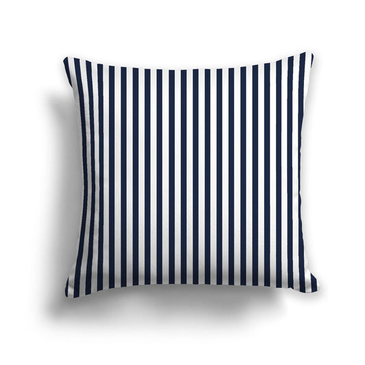 White Spun Polyester Throw Pillow with Thin Navy Blue Bars on Front 26 x 26 inches / 66 x 66 cm
