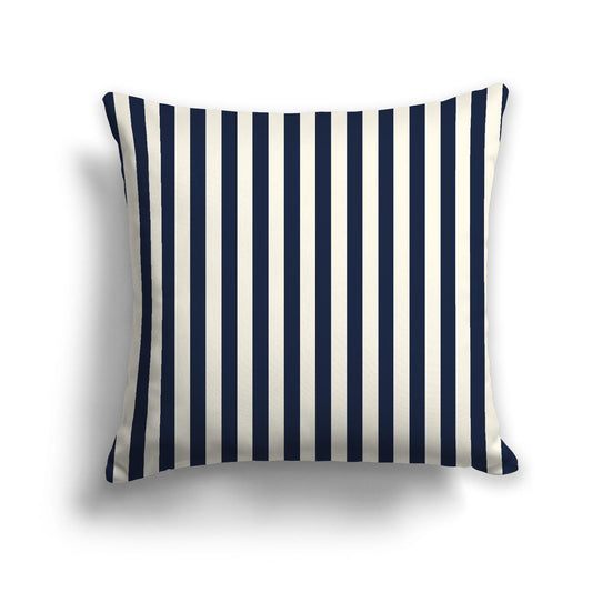 Pale Cream Spun Polyester Throw Pillow with Navy Blue Bars on Front 26 x 26 inches / 66 x 66 cm