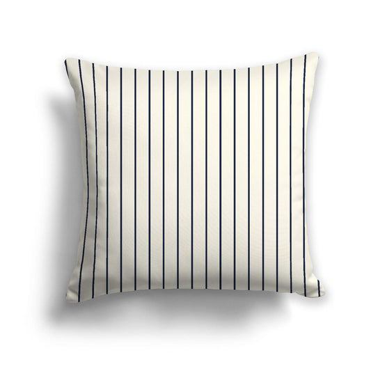 Pale Cream Spun Polyester Throw Pillow with Fine Navy Blue Stripes on Front 26 x 26 inches / 66 x 66 cm