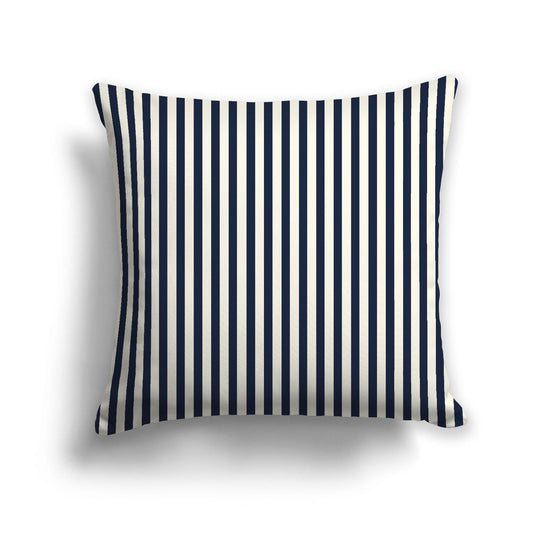 Pale Cream Spun Polyester Throw Pillow with Thin Navy Blue Bars on Front 26 x 26 inches / 66 x 66 cm