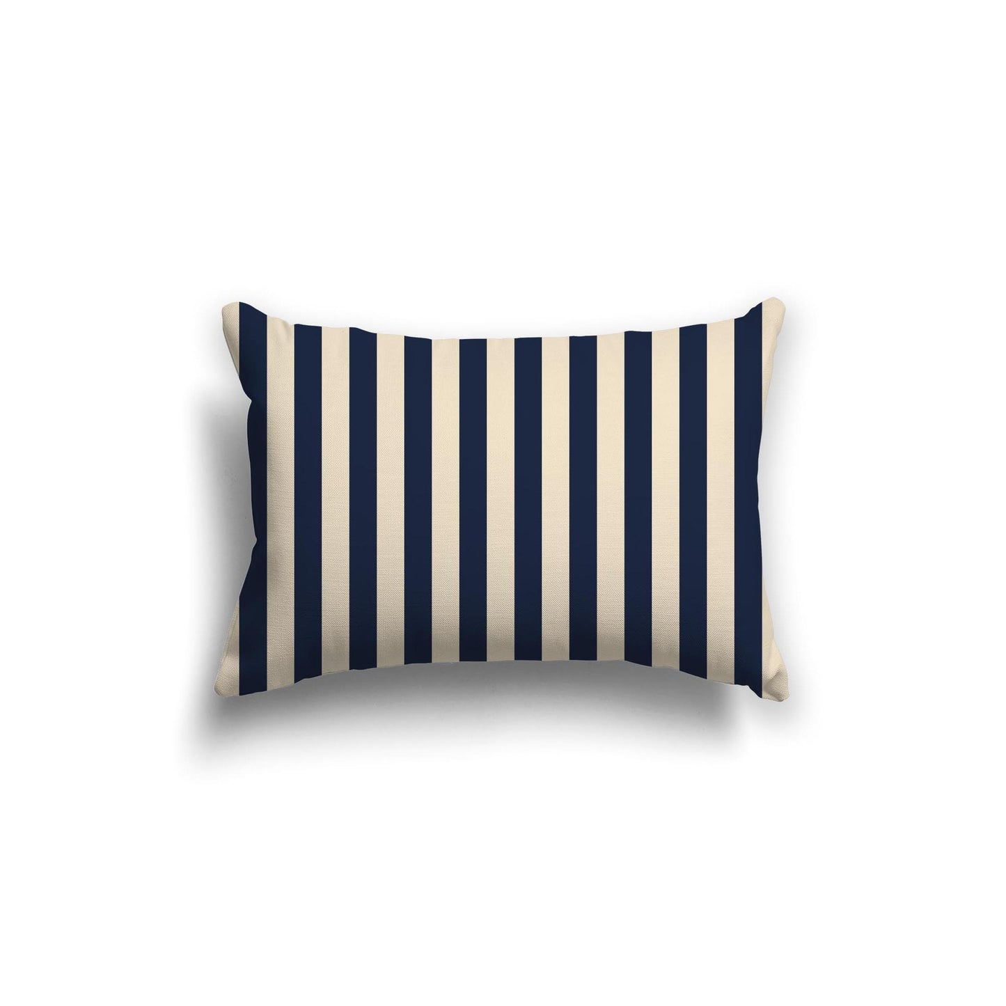 Beige Spun Polyester Throw Pillow with Navy Blue Bars on Front 20 x 14 inches / 51 x 36 cm