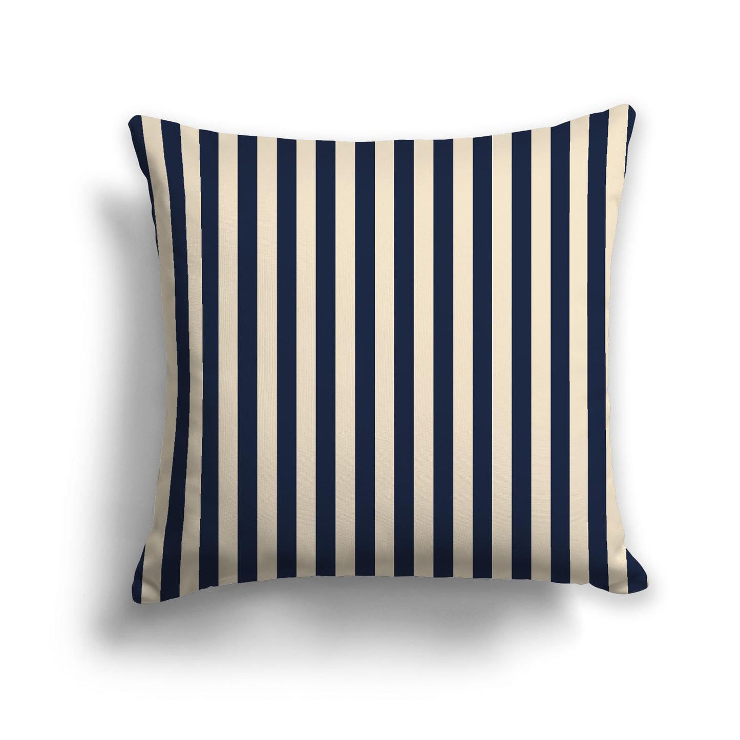 Beige Spun Polyester Throw Pillow with Navy Blue Bars on Front 26 x 26 inches / 66 x 66 cm