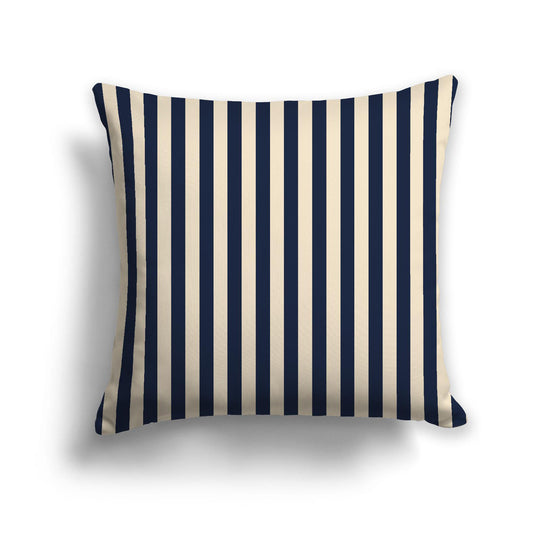 Beige Spun Polyester Throw Pillow with Navy Blue Bars on Front 26 x 26 inches / 66 x 66 cm