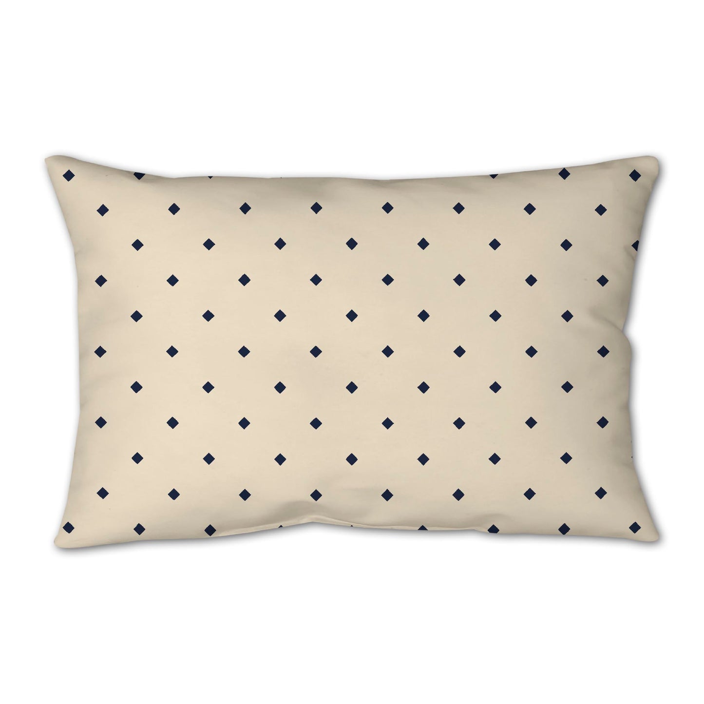 Beige Spun Polyester Throw Pillow with Navy Blue Diamonds on Front 25 x 18 inches / 63.5 x 66 cm
