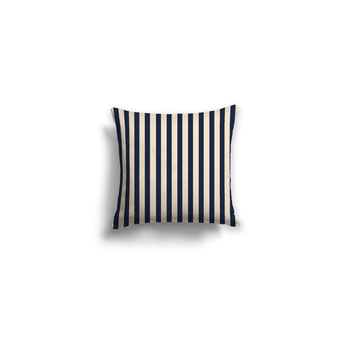Beige Spun Polyester Throw Pillow with Thin Navy Blue Bars on Front 14 x 14 inches / 36 x 36 cm