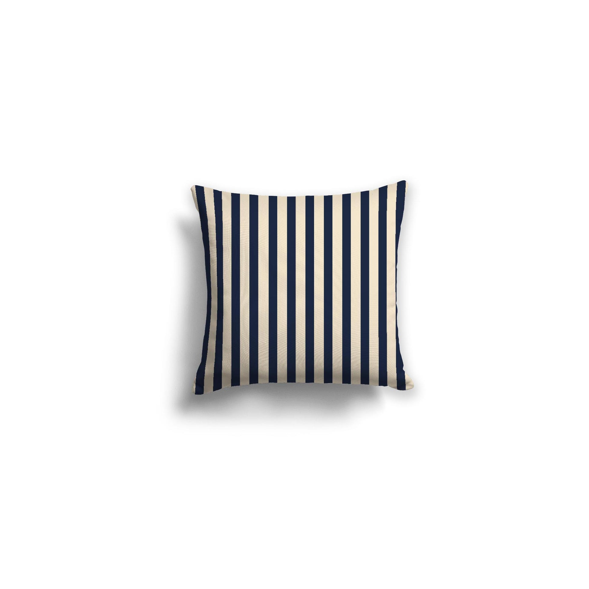Beige Spun Polyester Throw Pillow with Thin Navy Blue Bars on Front 14 x 14 inches / 36 x 36 cm