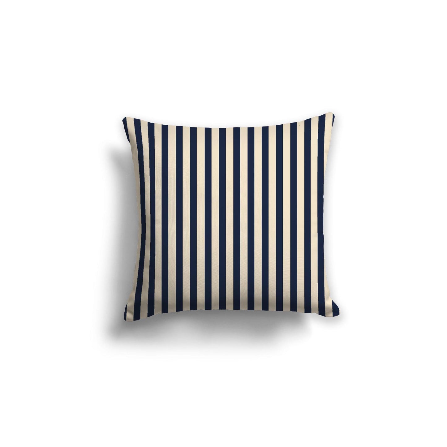 Beige Spun Polyester Throw Pillow with Thin Navy Blue Bars on Front 18 x 18 inches / 46 x 46 cm