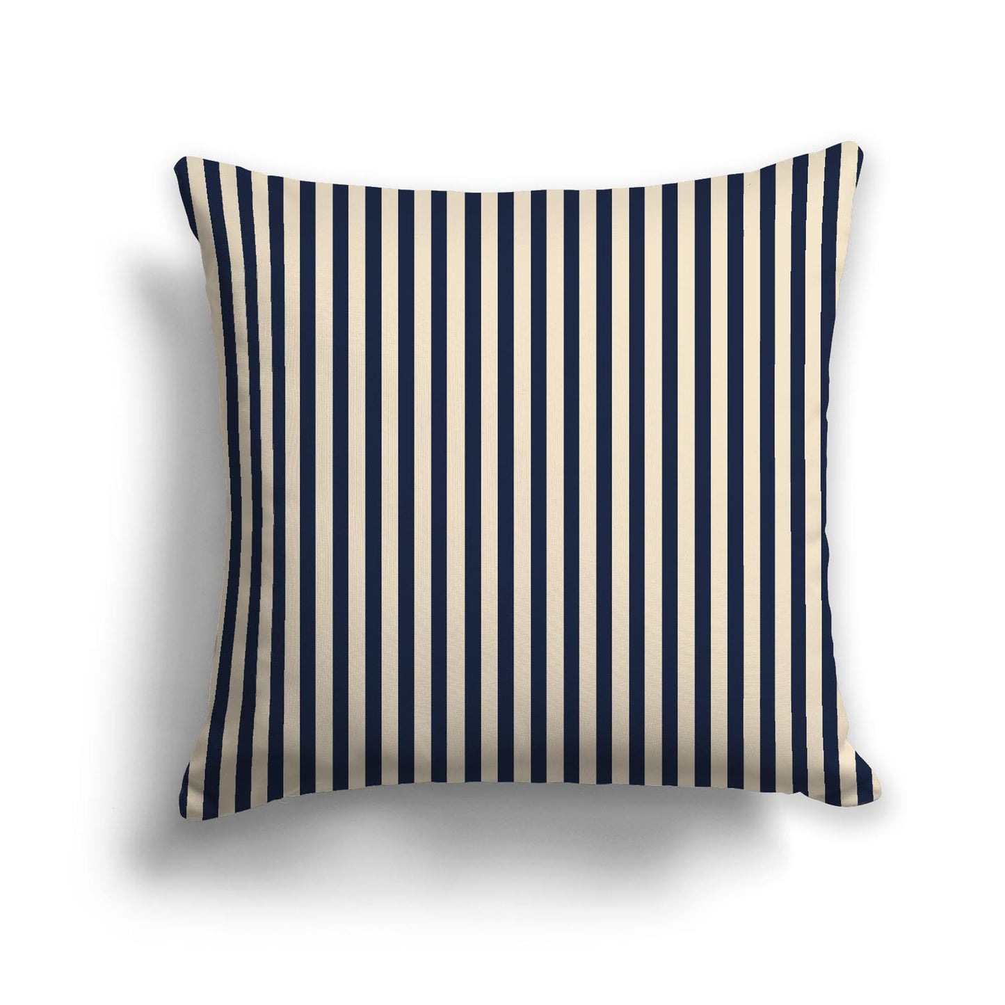 Beige Spun Polyester Throw Pillow with Thin Navy Blue Bars on Front 26 x 26 inches / 66 x 66 cm